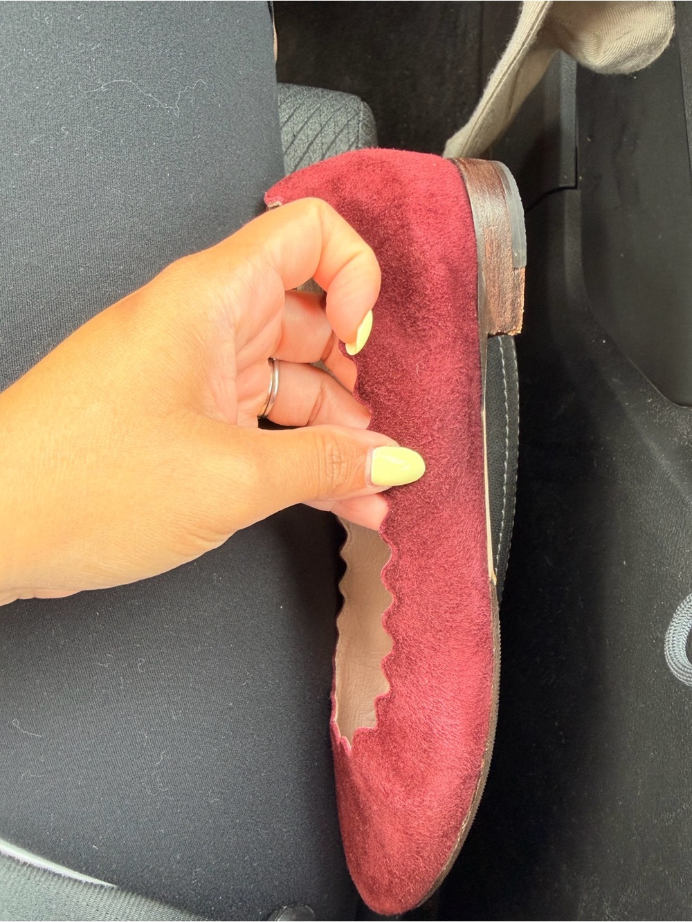 Chloé Burgundy Suede Scalloped Ballet Flats - Picture 5 of 6
